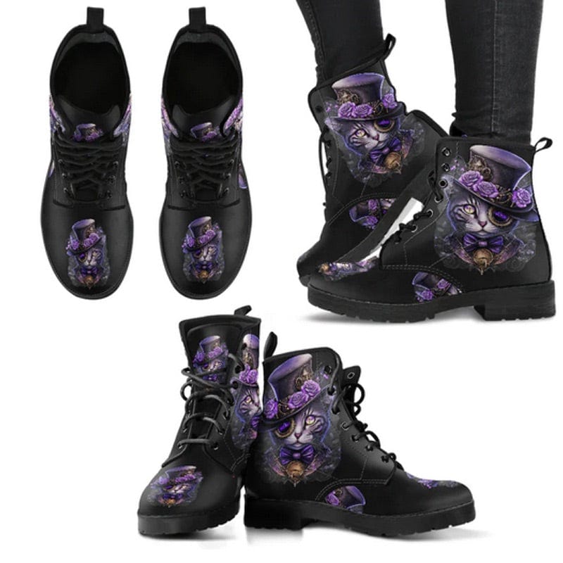 Purple Steampunk Cat, Women's Boots, FREE Shipping