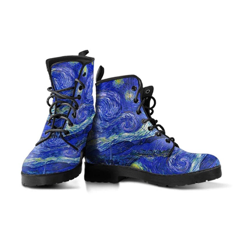 pair of the Starry Night Van Gogh vegan combat boots
