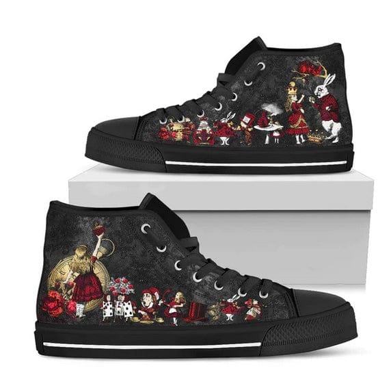 ALICE IN WONDERLAND WHITE RABBIT HI TOP BLACK RED GOLD SNEAKERS 2