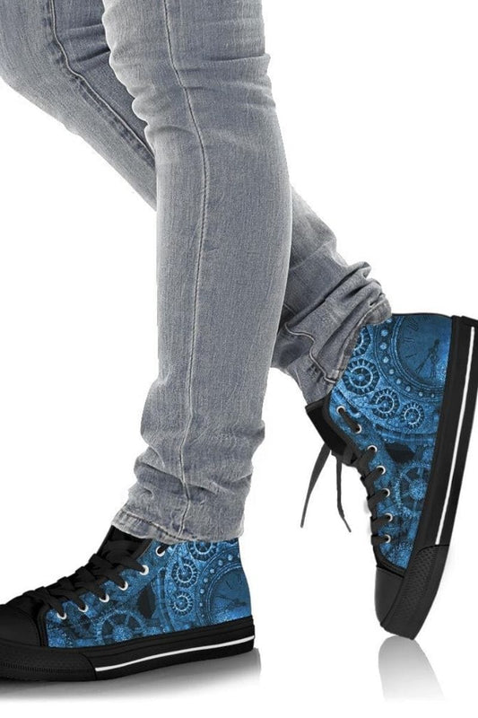 blue clockwork steampunk canvas men's sneakers