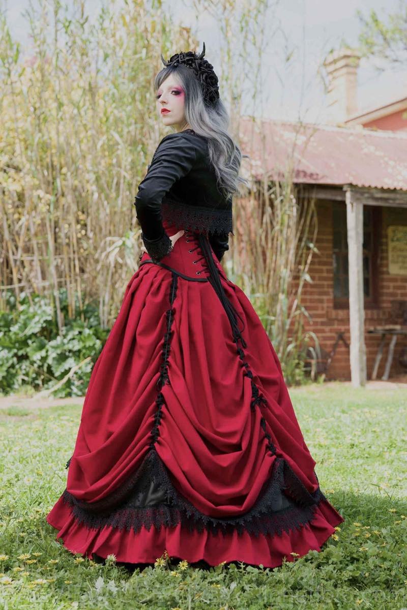 alternative gothic bridal wedding dress in red