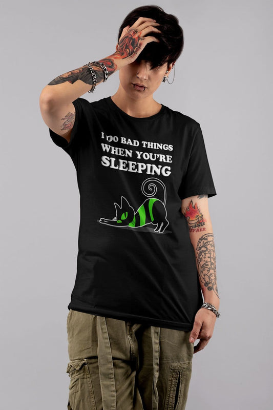 black cat bad slytherin cat affecting sleep meme tshirt