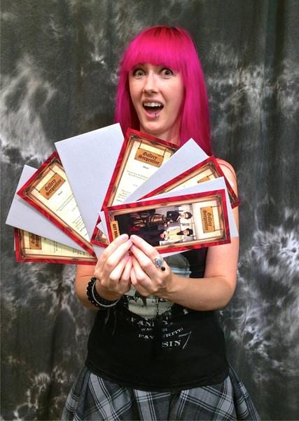 very happy customer with Gallery Serpentine gift voucher for gifting gothic victorian or steampunk clothing or corsetry, posted foc