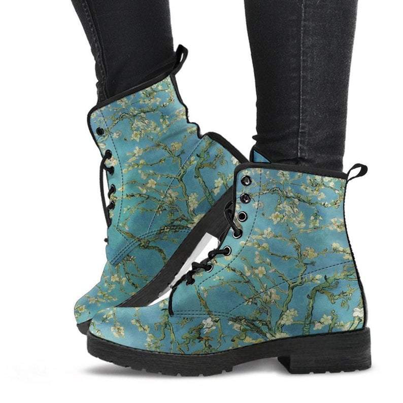 van Goghs Almond Blossom painting custom printed on vegan leather combat boots