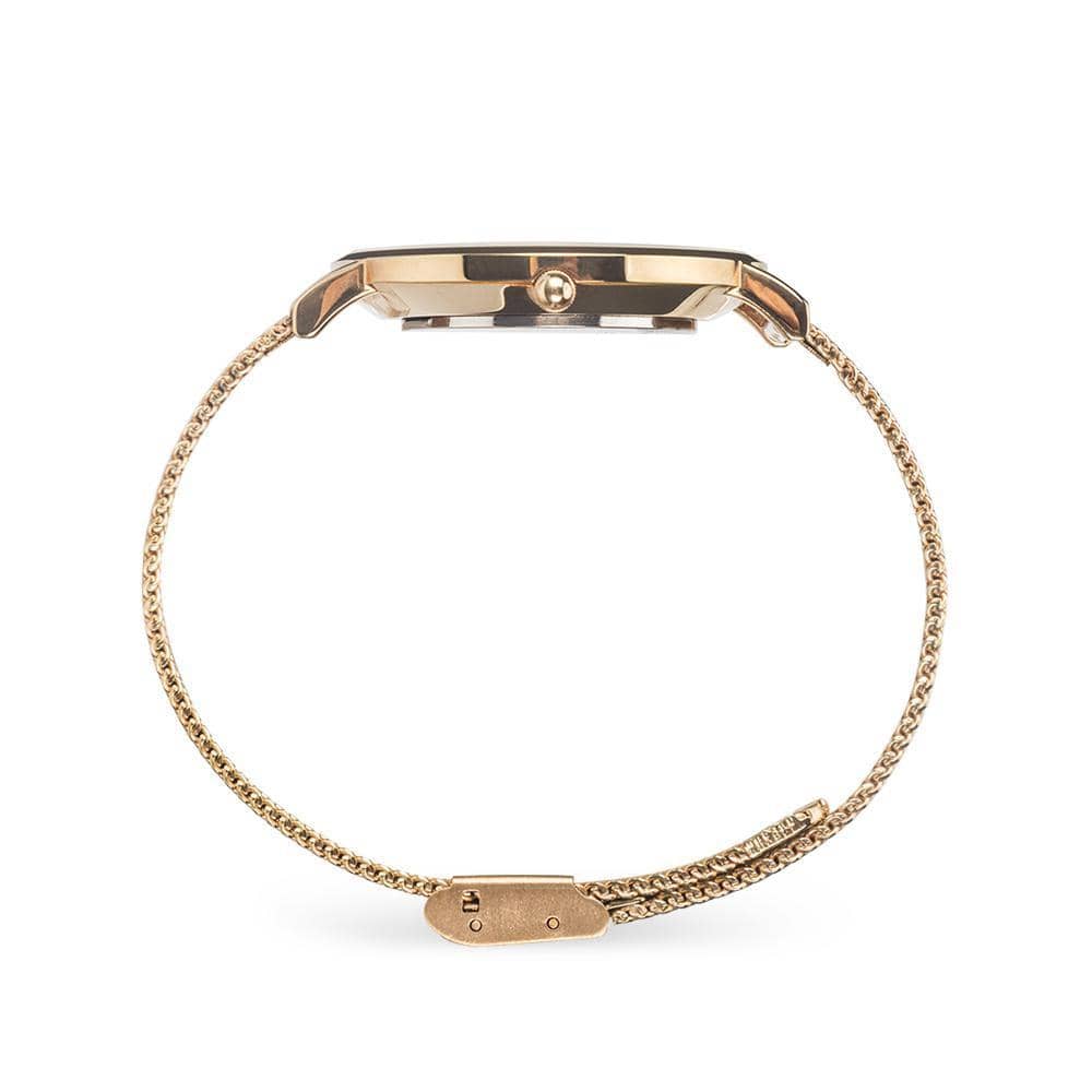 side profile showing thickness of the the Lady and the Unicorn tapestry artwork now on a quality citizen movement watch