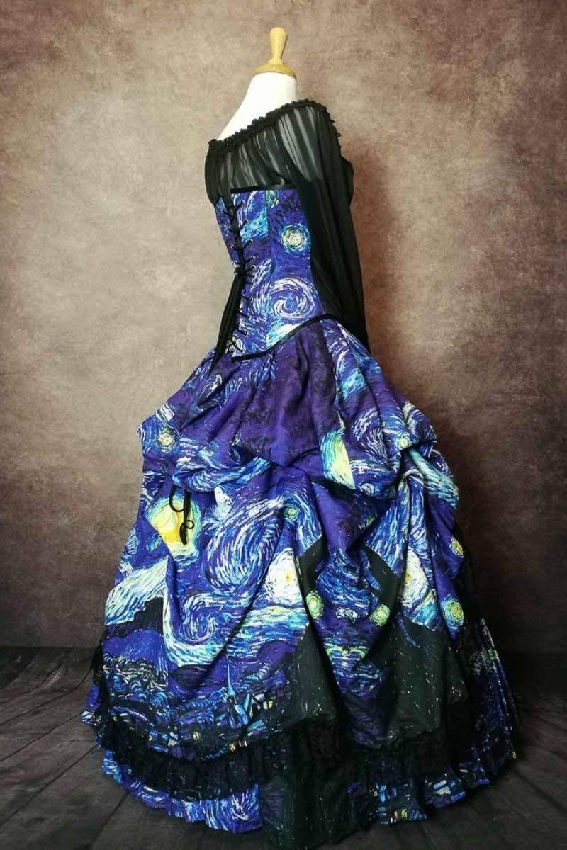 side of van gogh starry night custom sized corset gown at gallery serpentine