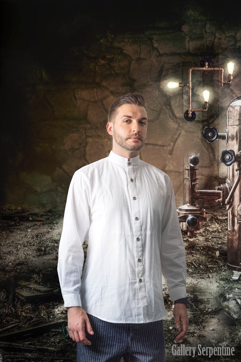 timeless victorian era men's shirt in 100% white cotton true to the design and pattern of the old west era late 1800s