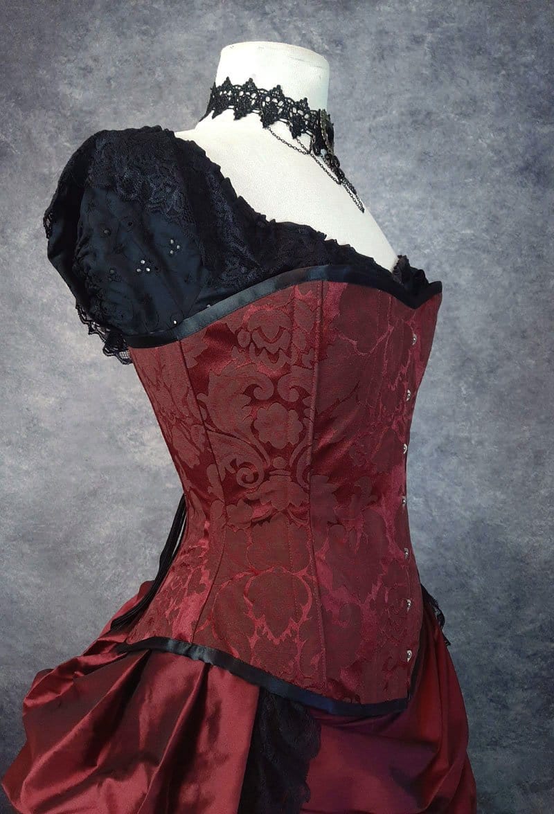 side front close up of the over bust corset made in Australia, made to measure