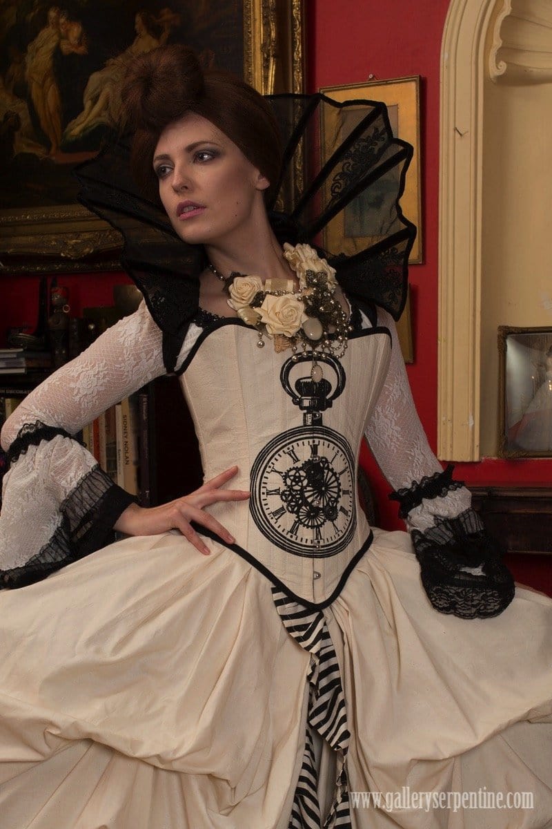 Miss Rozellina White, victorian steampunk bridal choker made in Sydney by MisSMasH worn with a Marie Antoinette bridal gown by Gallery Serpentine