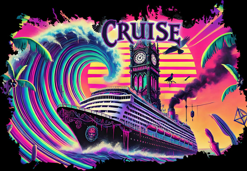 synthwave graphic representation of the Blood on the Clocktower Cruise