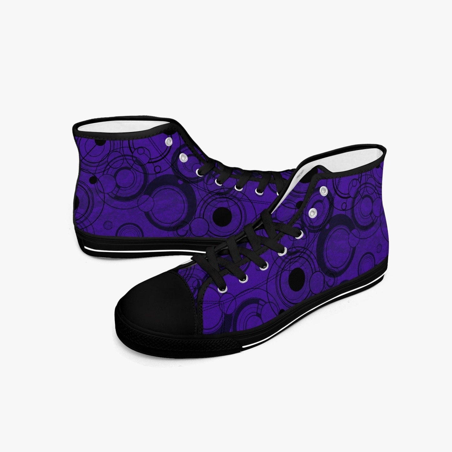 Women's Time Lord Gallifreyan Gallifrey language retro sneakers in a vivid gothic purple at Gallery Serpentine 1