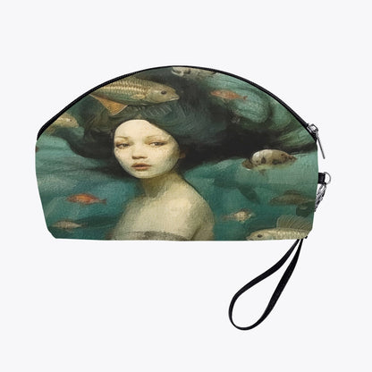 oil painting print of a mermaid surrounded by fish on a handy makeup purse with zip at Gallery Serpentine