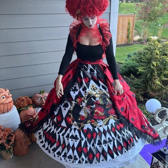 customer supplied image of her Halloween styling of the Queen of Hearts gown