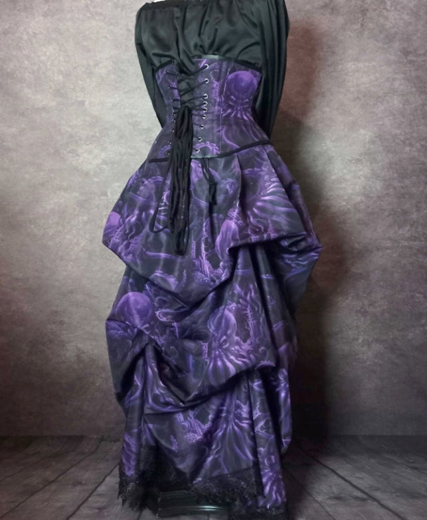 Purple Monster of the Deep Corset Bustle Gown Set, made to measure