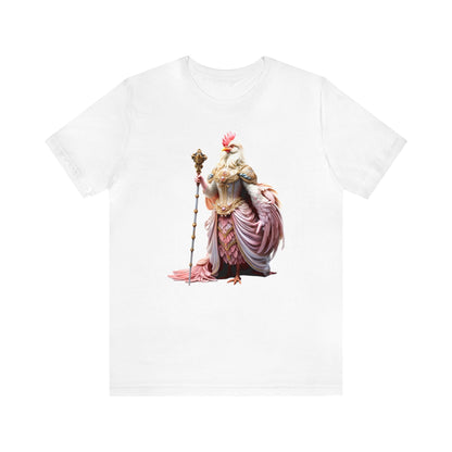 Queen Cluck, the royal Chicken Queen printed on a white Bella+Canvas3001 t-shirt for Gallery Serpentine