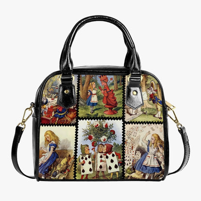 Twelve individual colourised vintage Alice in Wonderland images adorn this very cute and practical faux leather handbag at Gallery Serpentine