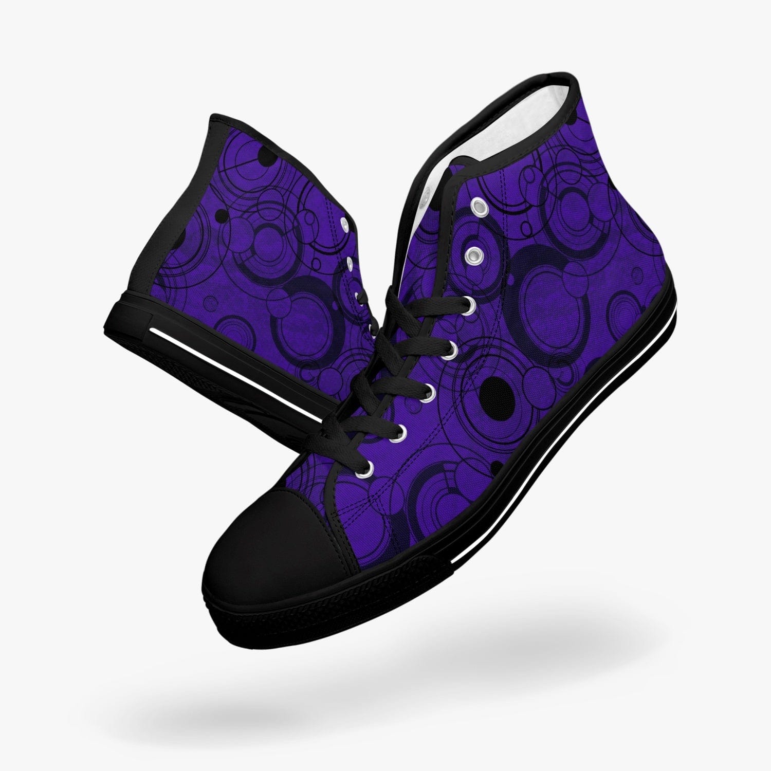 Women's Time Lord Gallifreyan Gallifrey language retro sneakers in a vivid gothic purple at Gallery Serpentine