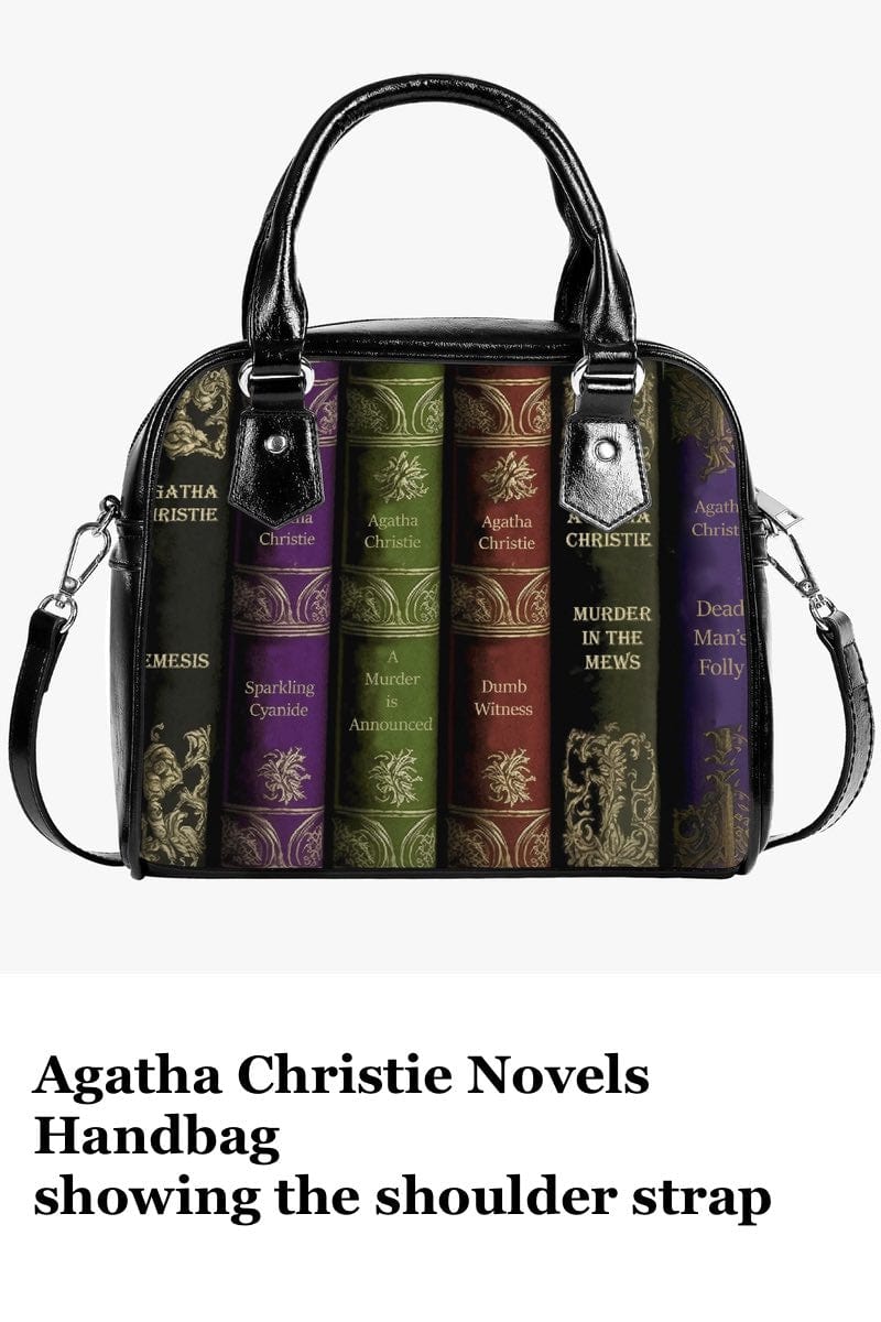 Agatha Christie Murder Mystery handbag at Gallery Serpentine showing the shoulder strap