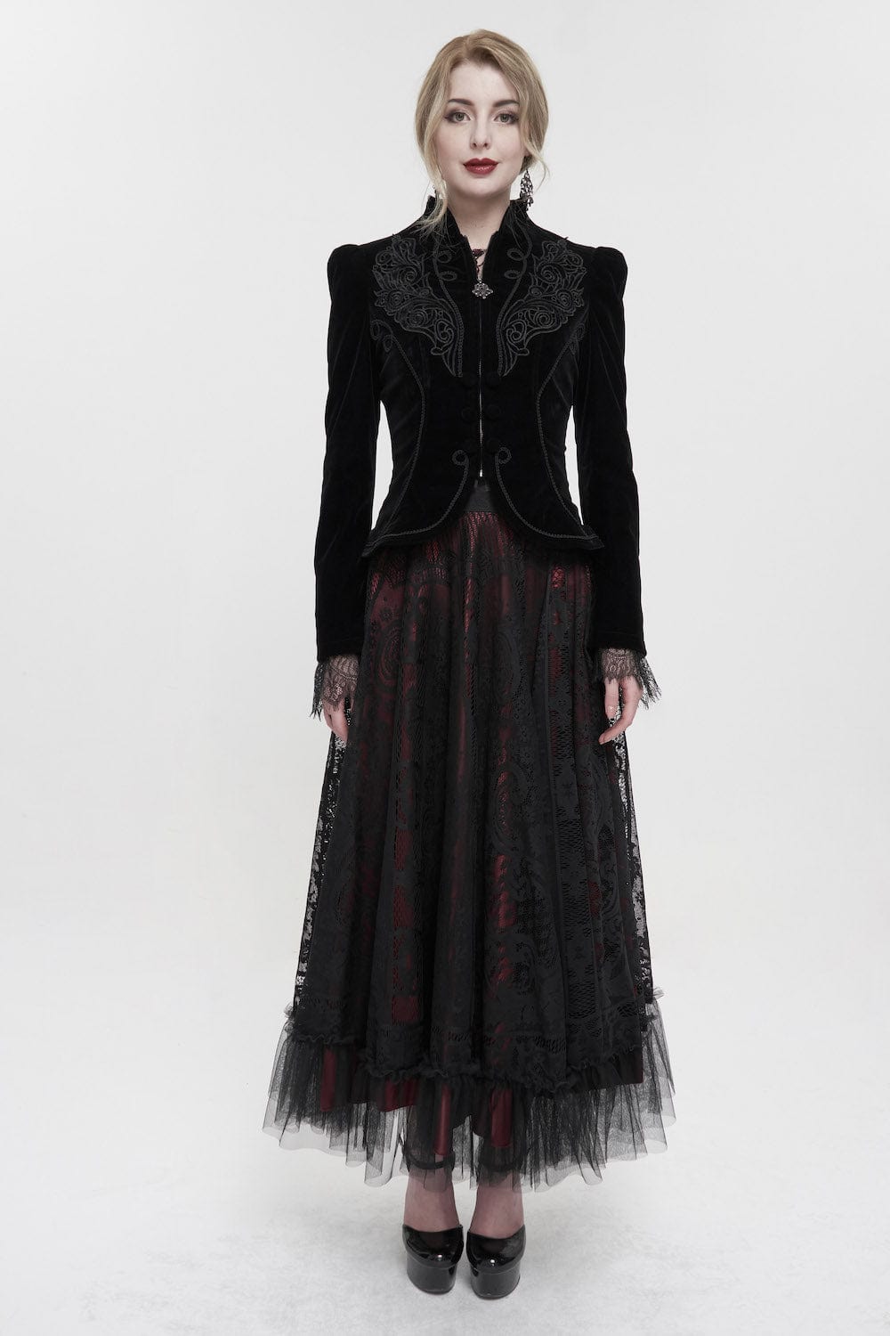 elegant gothic victorian short fitted velvet jacket at Gallery Serpentine