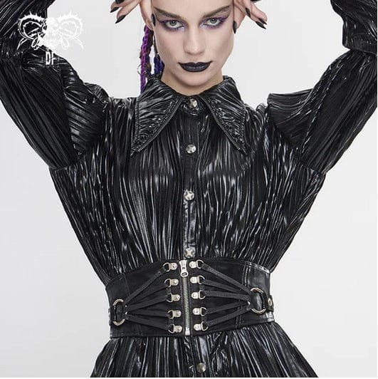 Vanta black sleek punk goth fetish zip and lace up belt with waxed cord and large O-ring detailing from Devil Fashion