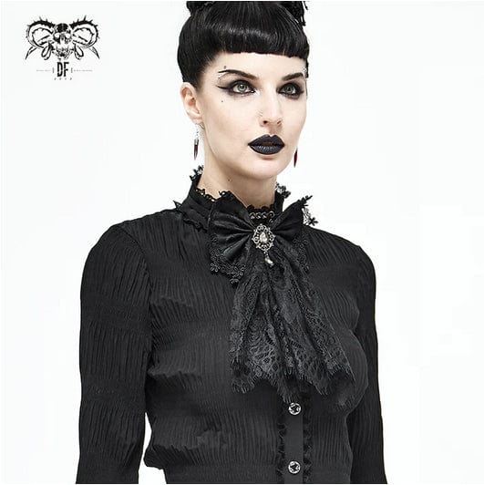 Gothic bejewelled cravat for women featuring black eyelash lace and a smoky jewell 1