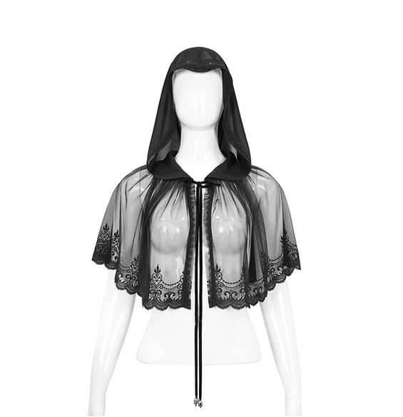 gothic embroidered black mesh lace mini cape with hood 4