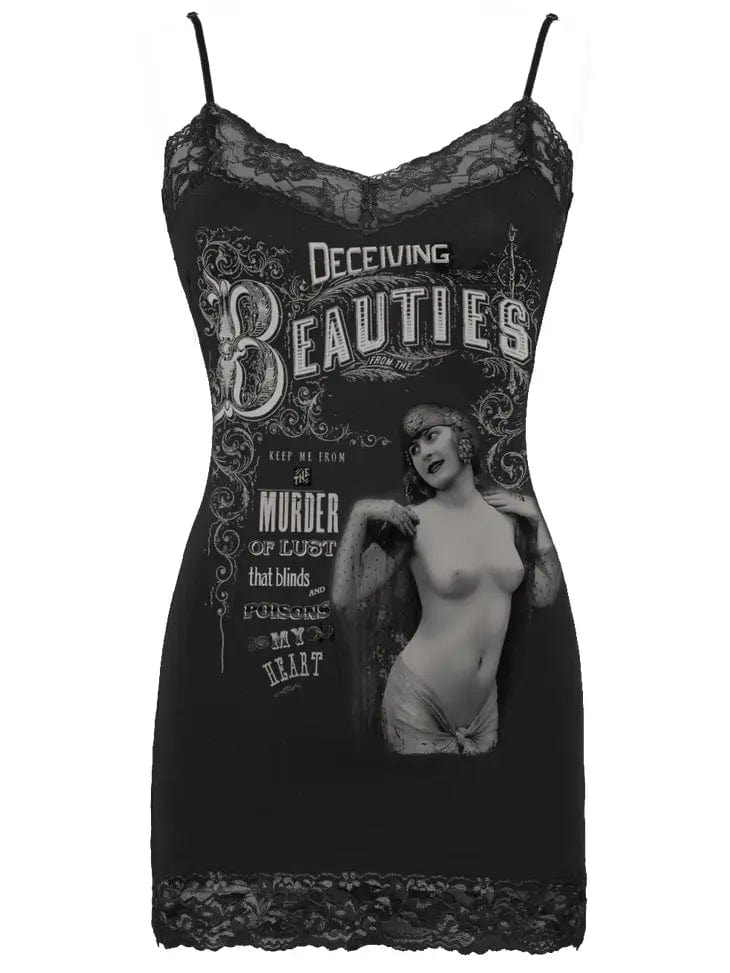 Deceiving Beauties Lace Trimmed cotton gothic cami from Se7en Deadly the elegantly macabre clothing brand in California, now stocked at Gallery Serpentine