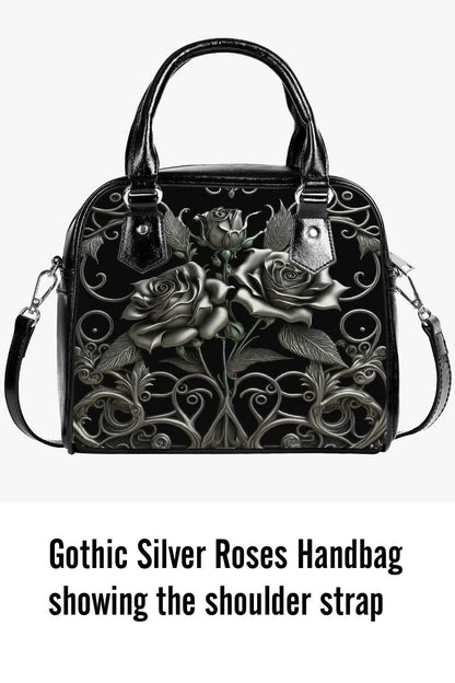 gothic silver filigree and roses printed handbag for gothic christmas or birthday gift