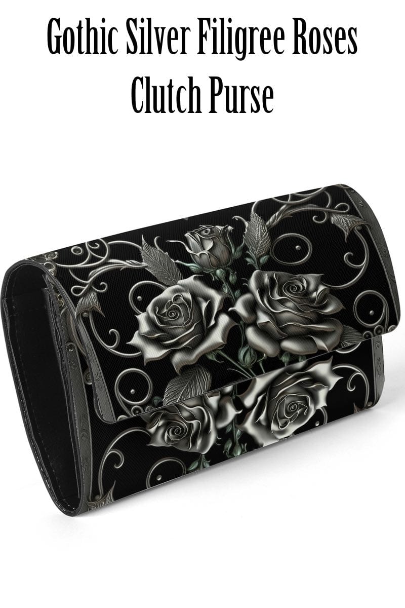 gothic silver and black clutch purse