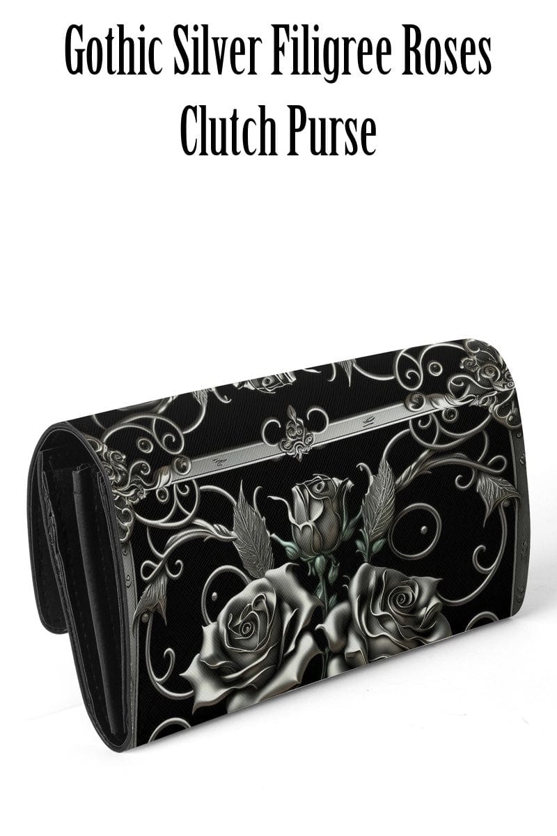 gothic silver and black clutch purse 2