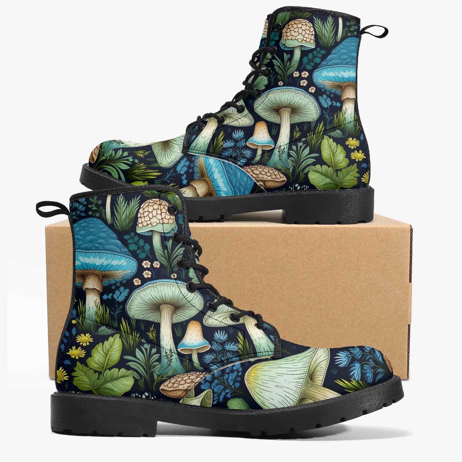 Mushroomcore toadstool forest boots in blues and greens