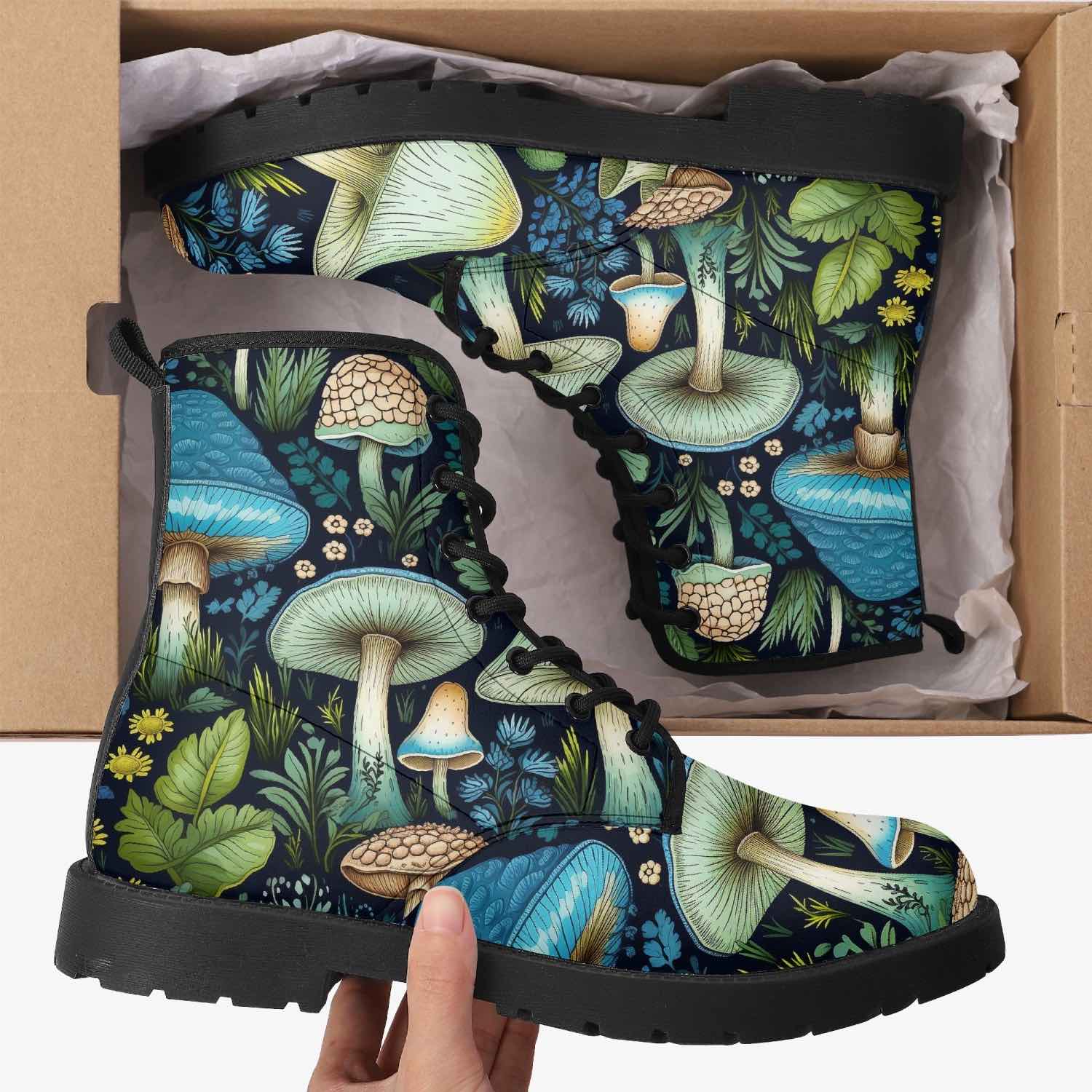 Mushroomcore toadstool forest boots in blues and greens 2