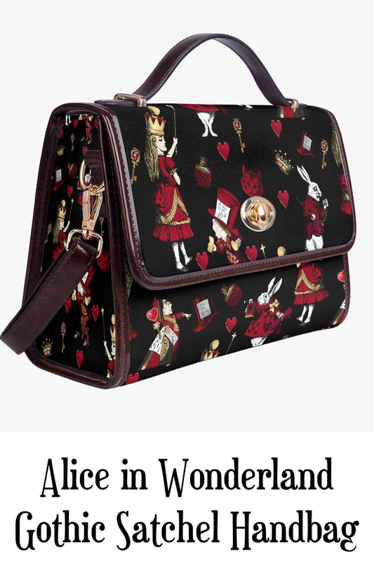 black red gold alice in wonderland gothic satchel handbag