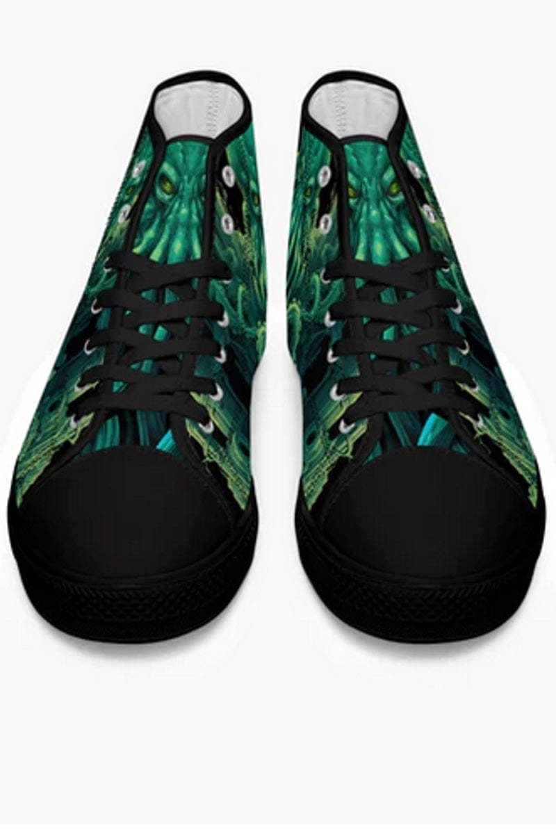 HP Lovecraft's Cthulhu comes to life on a pair of vivid deep sea green Kraken high tops for women at Gallery Serpentine 3