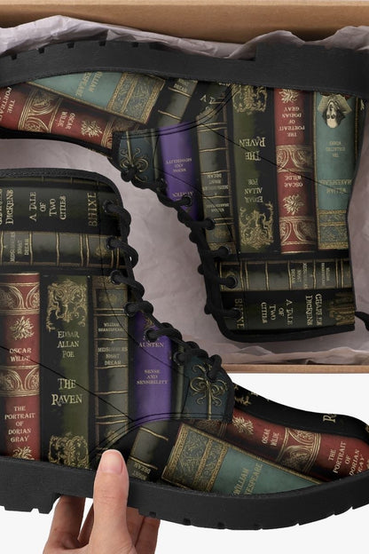 DARK ACADEMIA CLASSIC LITERATURE BOOK SPINEs printed on vegan leather boots
