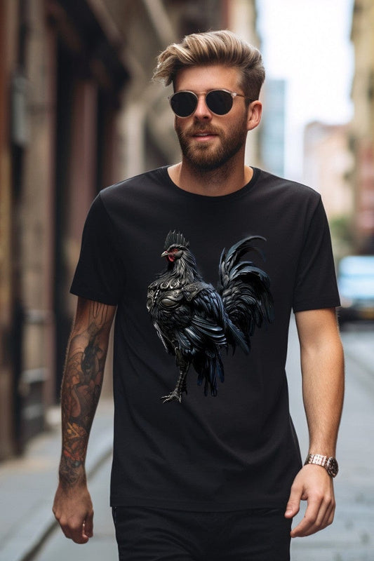 big black medieval warrior rooster tshirt