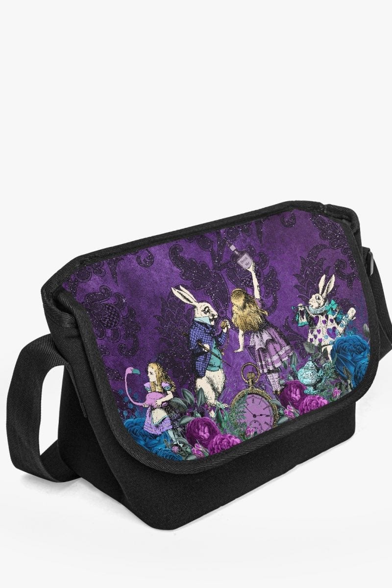 gothic alice in wonderland purple messenger bag