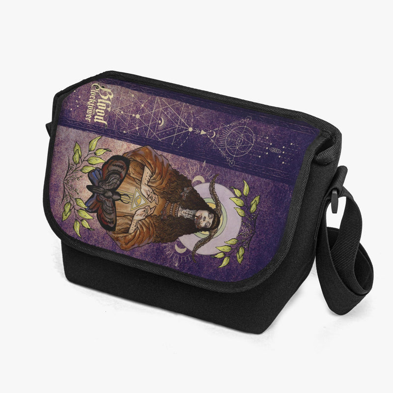 Power_Priestess_Messenger_Bag_purple_showing the front detailed artwork for Clocktower fans and players