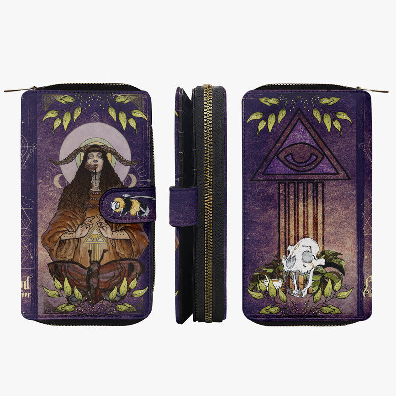 Power Priestess blood on the clocktower long zippered wallet in purple