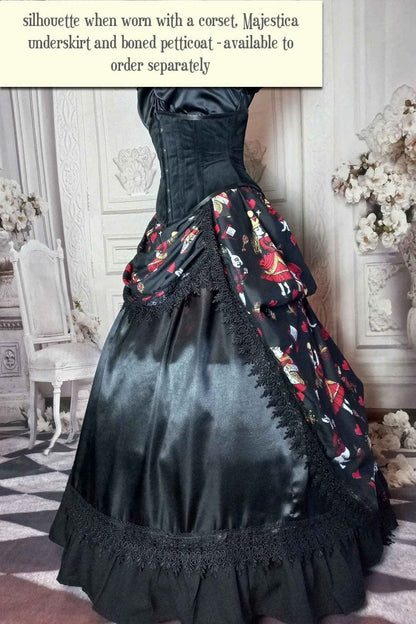 Draping queen of hearts Alice in Wonderland victorian high low bustle skirt in black, red and gold from Gallery Serpentine 2