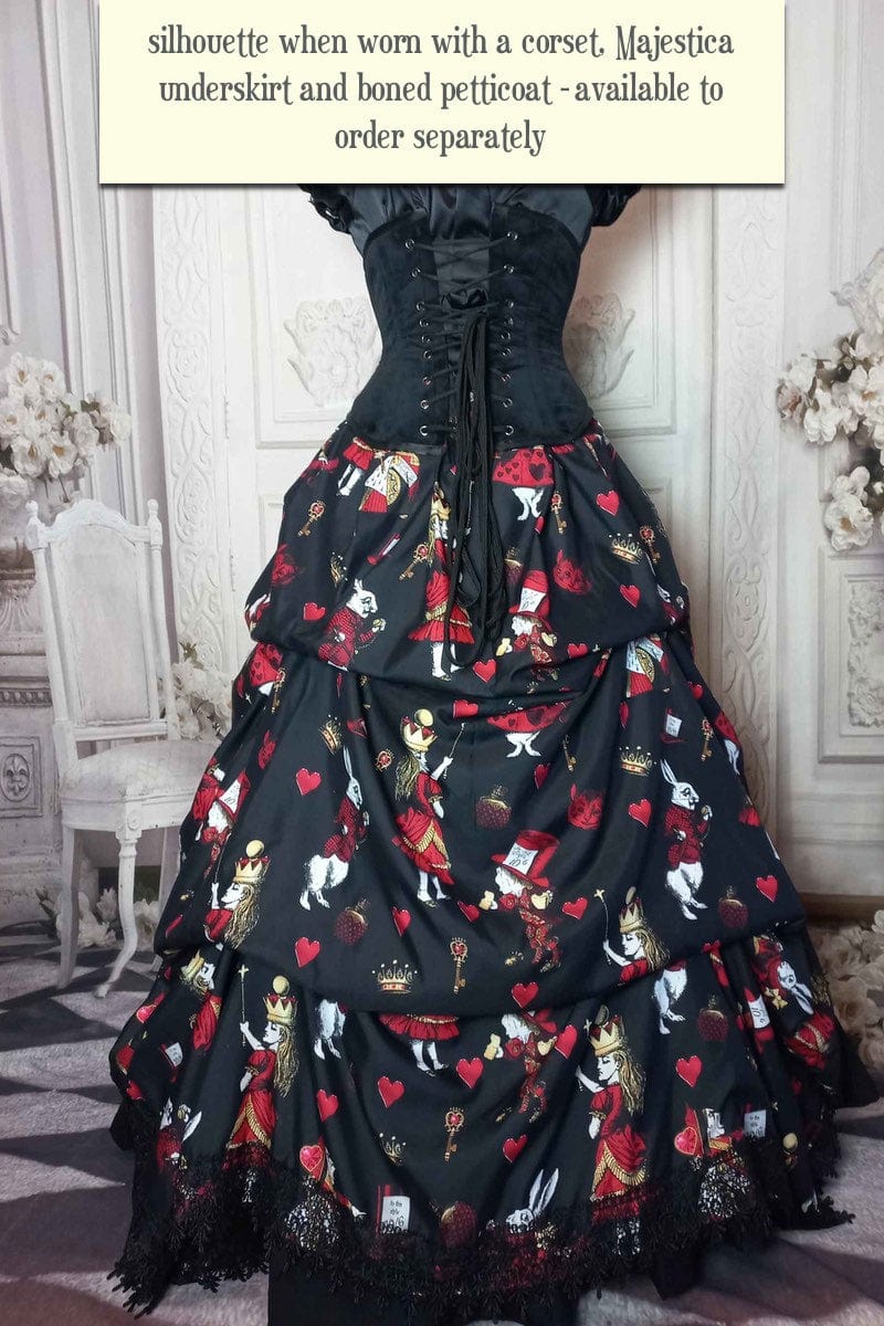 Draping queen of hearts Alice in Wonderland victorian high low bustle skirt in black, red and gold from Gallery Serpentine 3