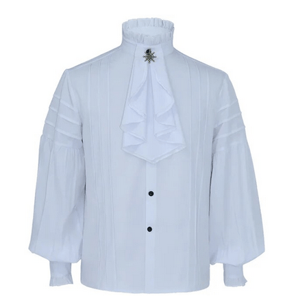One Shirt to Rule the Realm, gothic, renaissance, medieval, pirate cravat shirt in white with a brass ship's wheel on the removable cravat, relaxed fit, breathable