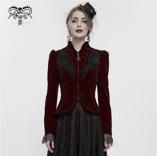Gothic Victorian Dark Red Velvet Women's Jacket