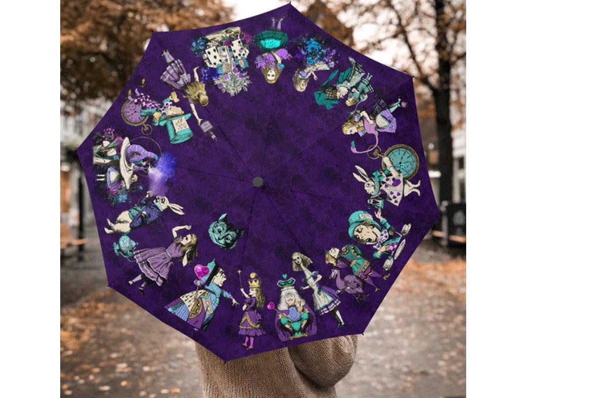 gothic purple Alice in Wonderland automatic folding compact umbrella at Gallery Serpentine 1