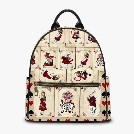 Vintage retro red white and cream Alice in Wonderland playing cards print small backpack at Gallery Serpentine