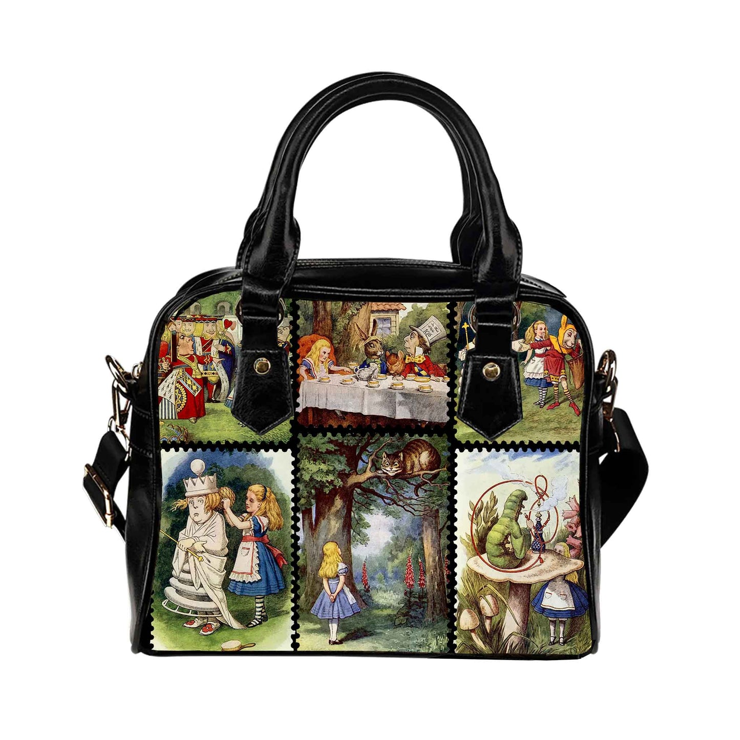 Twelve individual colourised vintage Alice in Wonderland images adorn this very cute and practical faux leather handbag at Gallery Serpentine 3