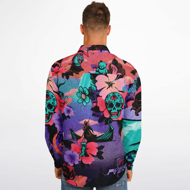 Lil Monsta goes Surfing - long-sleeve button down shirt