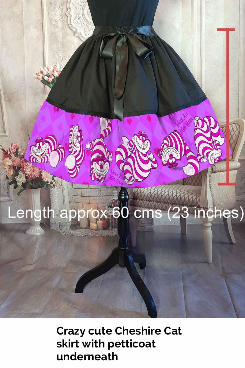 hot pink cheshire cat mid length 50s length skirt one size fits most