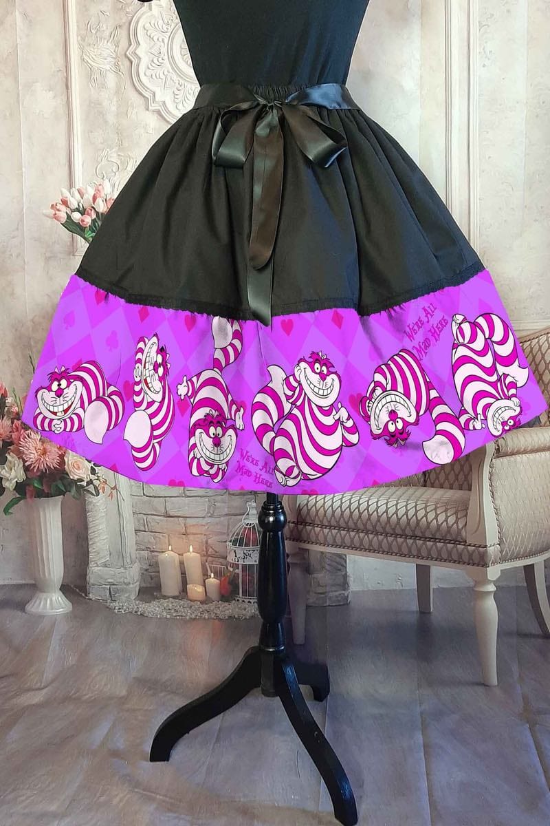hot pink cheshire cat Alice in Wonderland mid length 50s length skirt one size fits most