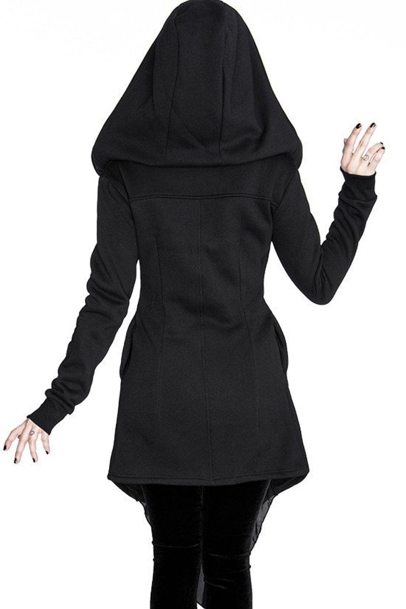 black gothic pagan witch hoodie with moon symbols and oversized hood 2